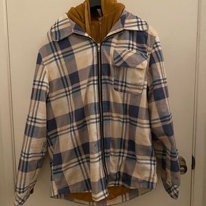 2 layer jacket (inner - brown/outer - blue plaid)